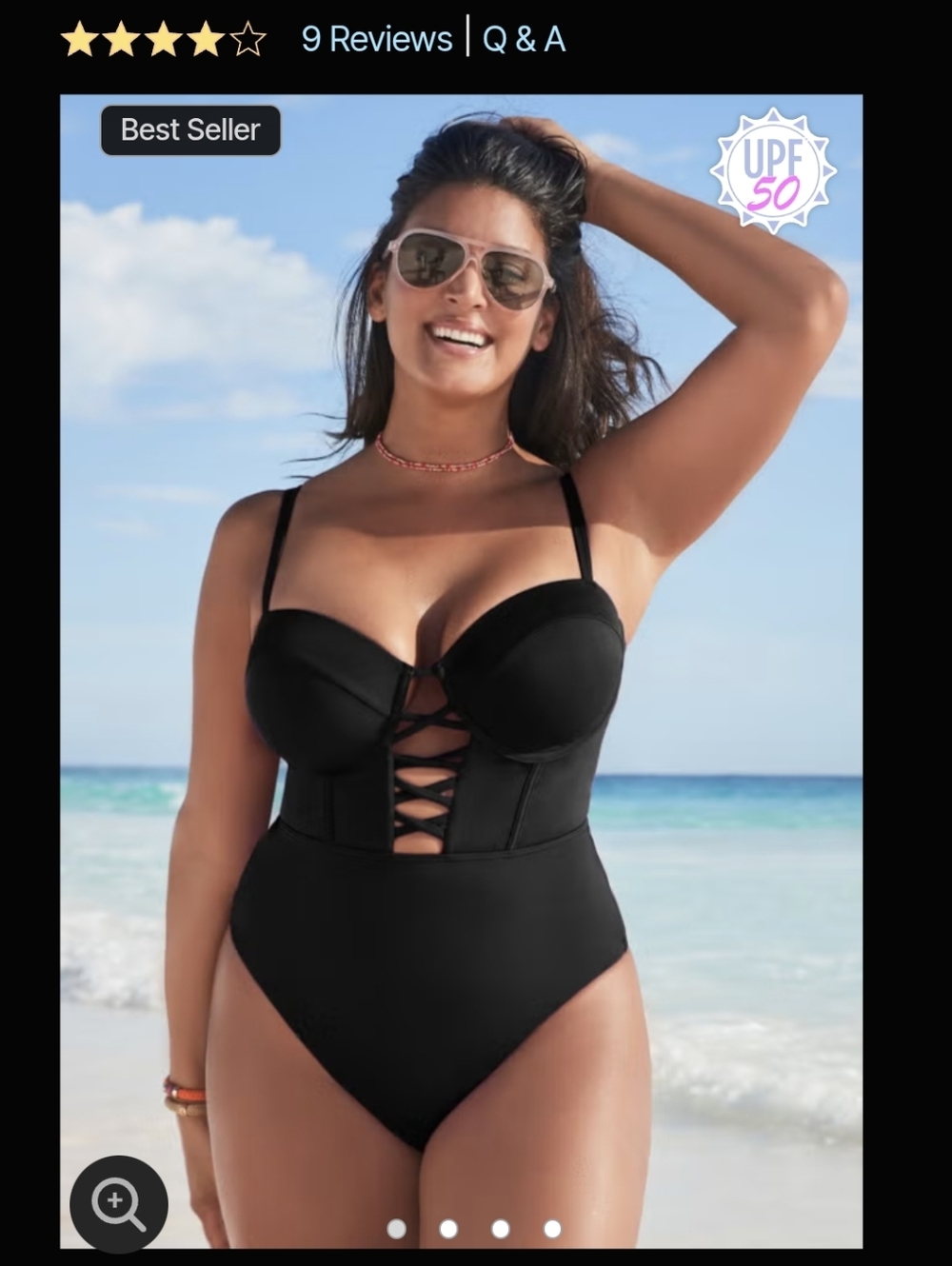 Swimsuits For All Black Lace-Up One-Piece Swimsuit